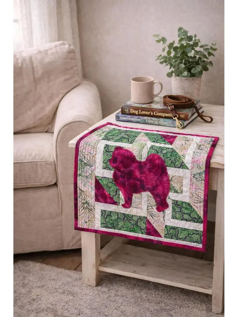 Colorful Patchwork Quilt with Dog Silhouette 21 x 24 Inch